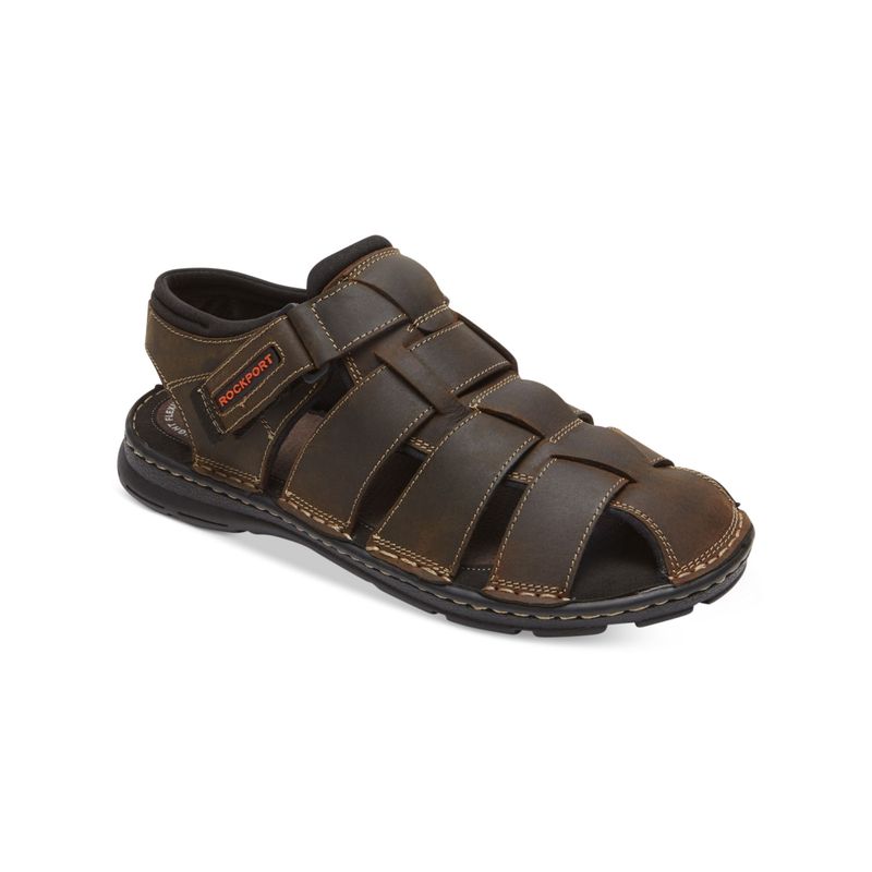 Nwt Rockport Mens Brown Woven Darwyn Round Toe Leather Sandals Shoes 10.5 M
